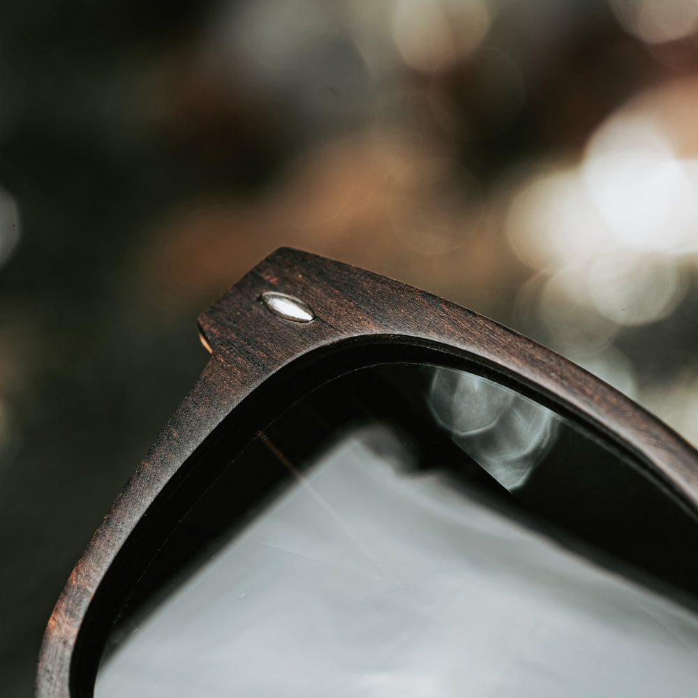 handmade sunglasses made with natural ebony and maple wood