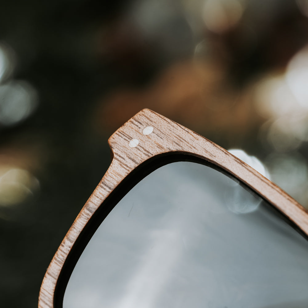 Brown and grey walnut wood sunglasses for men