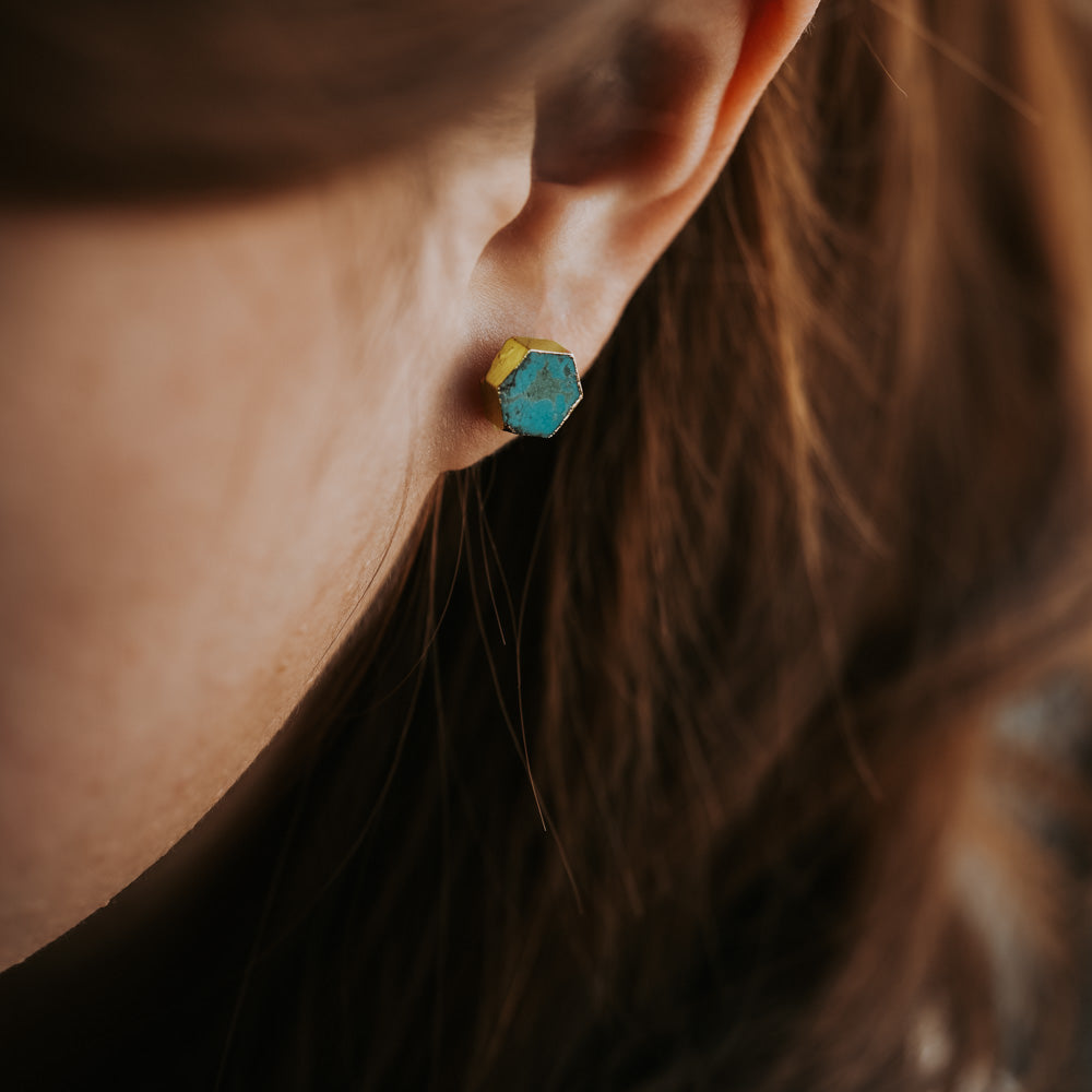 Turquoise Hex Stone Earrings Women's Stone Earring