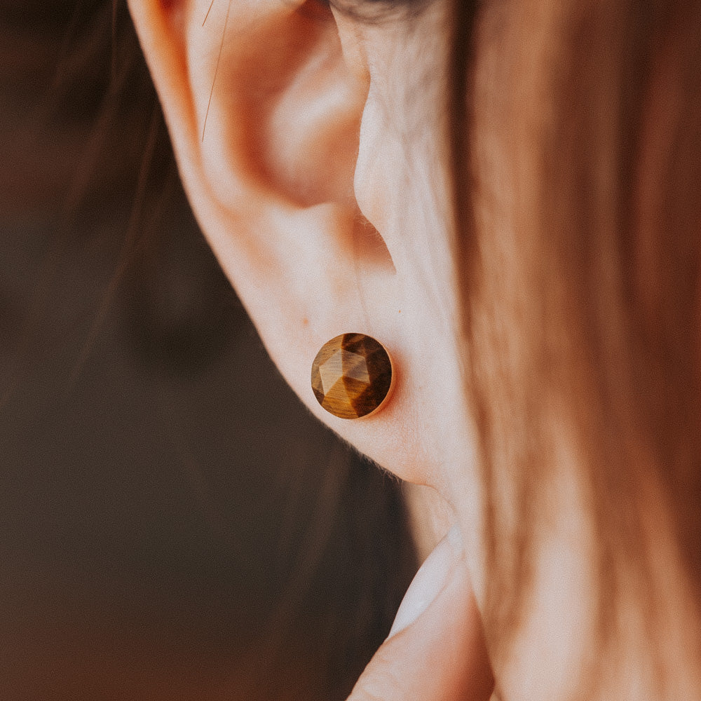 Facet Tiger Eye Stud Earrings Women's Earrings