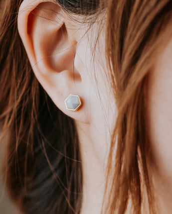 Hex Aquamarine Stud Earrings Women's Stone Earrings