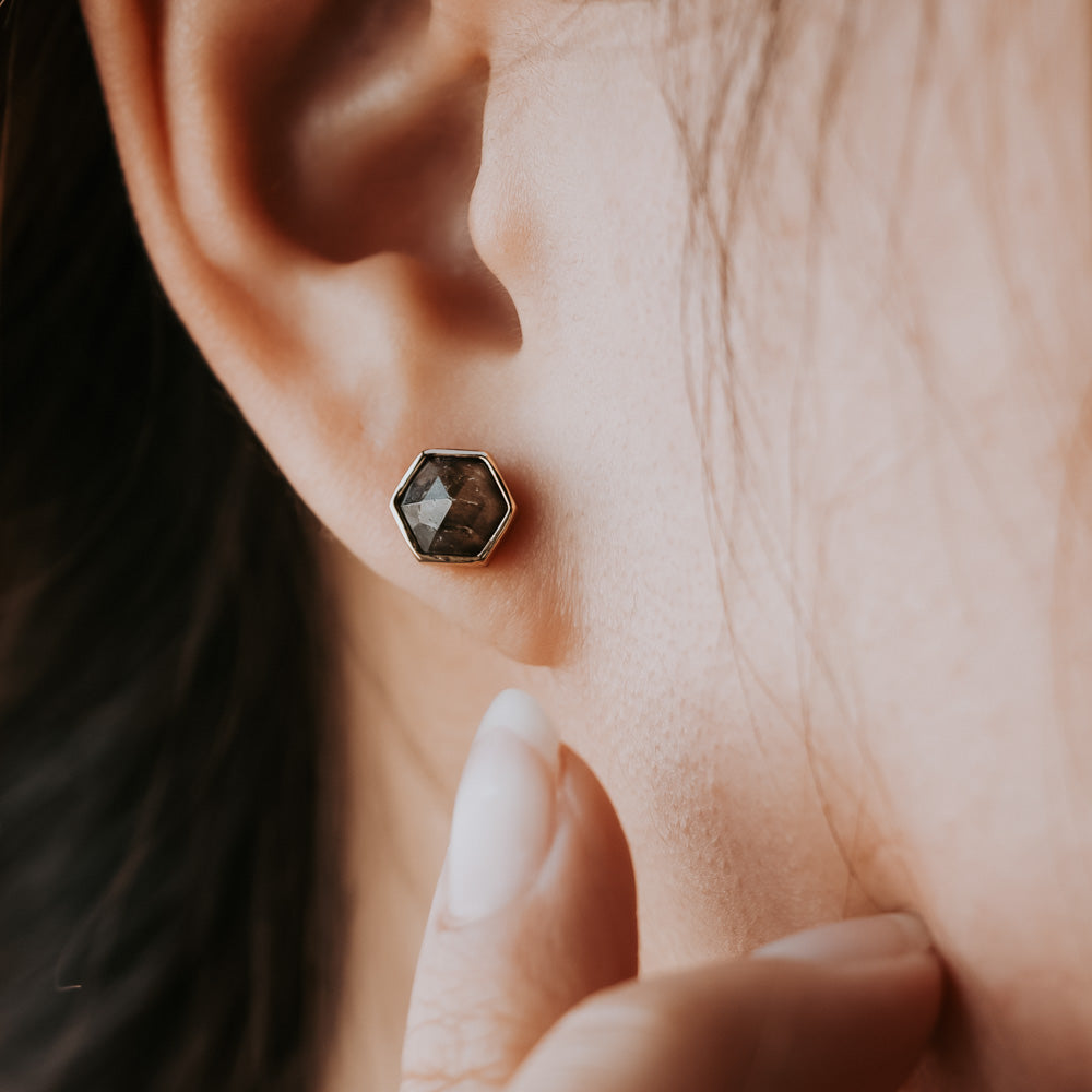 Hex Labradorite Stud Earrings Women's Stone Earrings