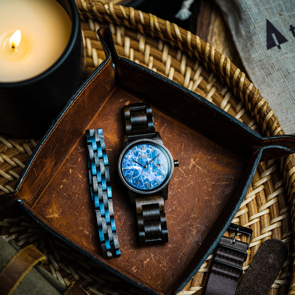Odyssey Blue Marble Ebony Men’s Wooden Watch