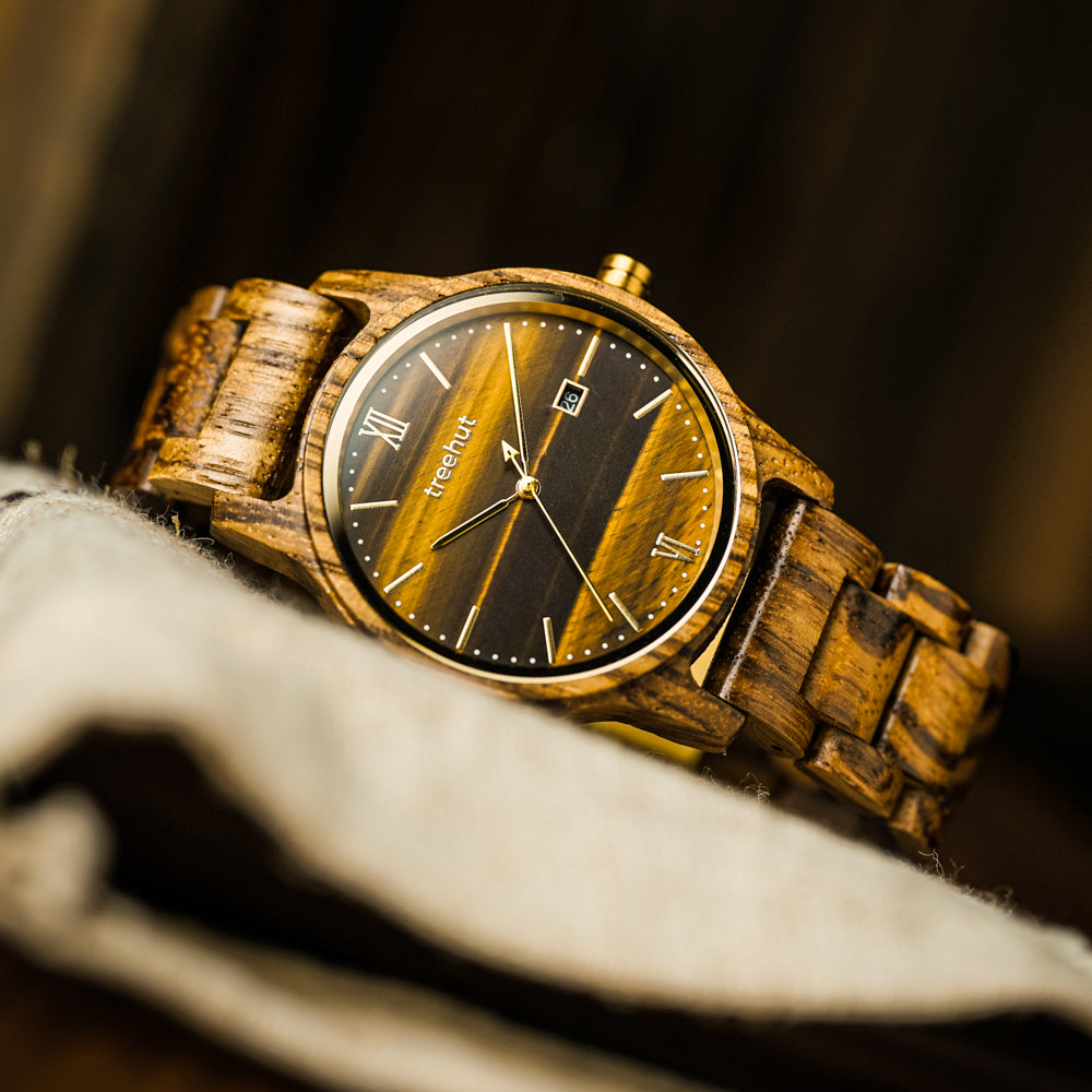 Odyssey Tiger Eye Zebrawood Men's Marble Wooden Watch