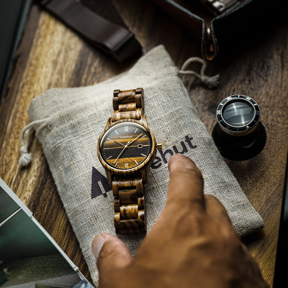 Odyssey Tiger Eye Zebrawood Men's Marble Wooden Watch