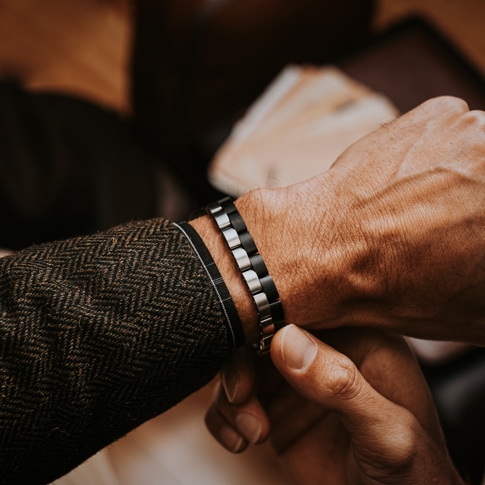 Polar Ebony Silver Men's Wooden Bracelet