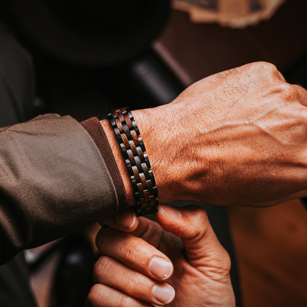 man wearing African Wenge Wood Bracelet
