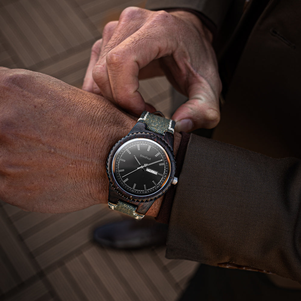 Classic Day-Date Blue Denim Men's Wooden Watch