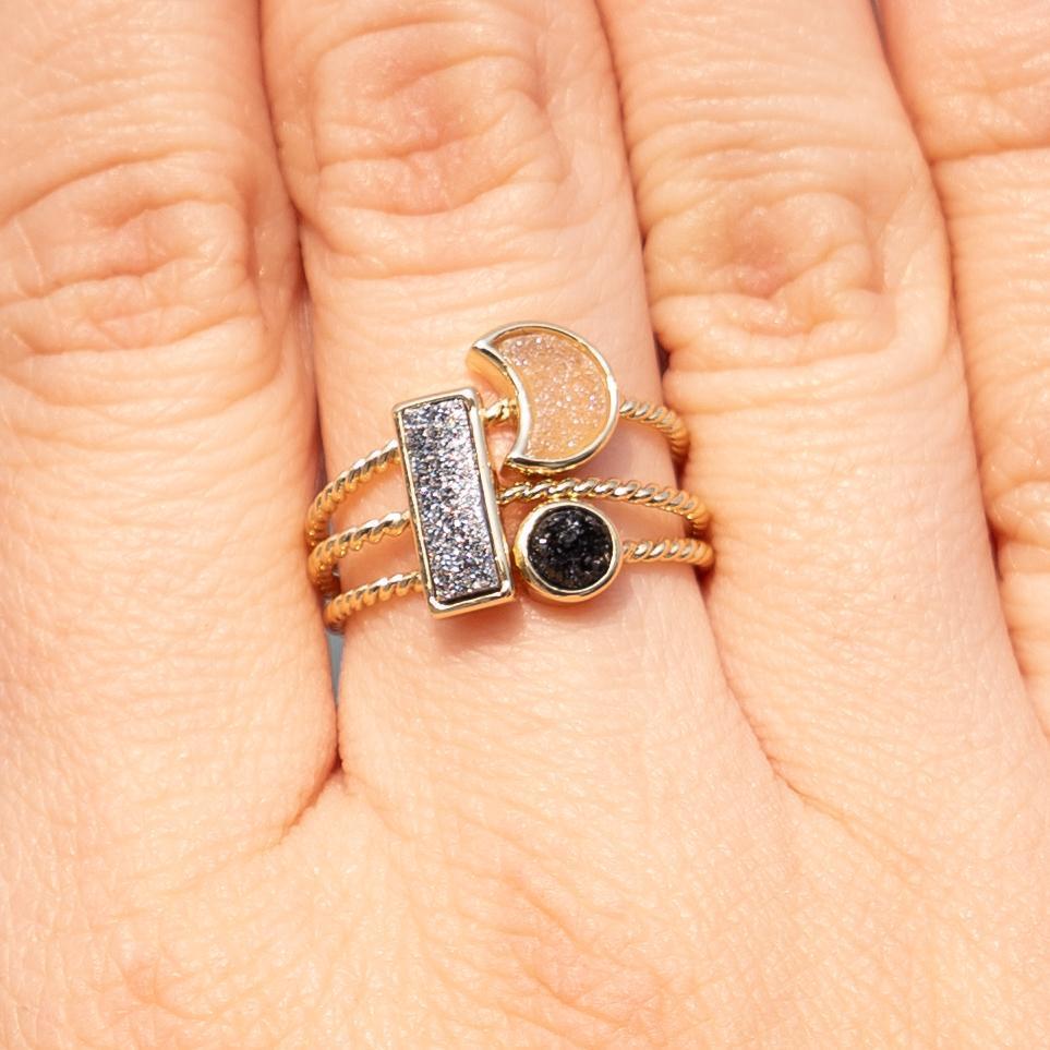 Teeny Black Druzy Stacking Ring Women's Stone Ring