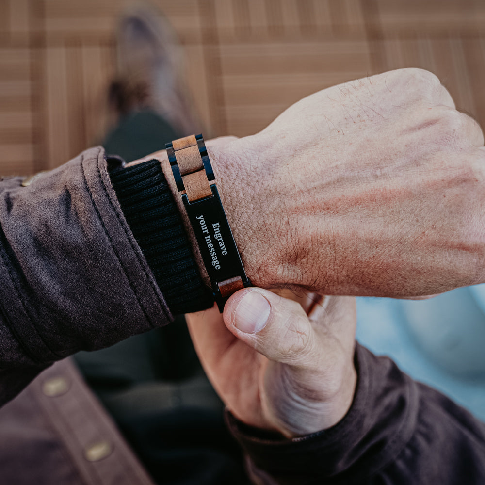 Classic Ebony Walnut Engravable Men's Wooden Bracelet