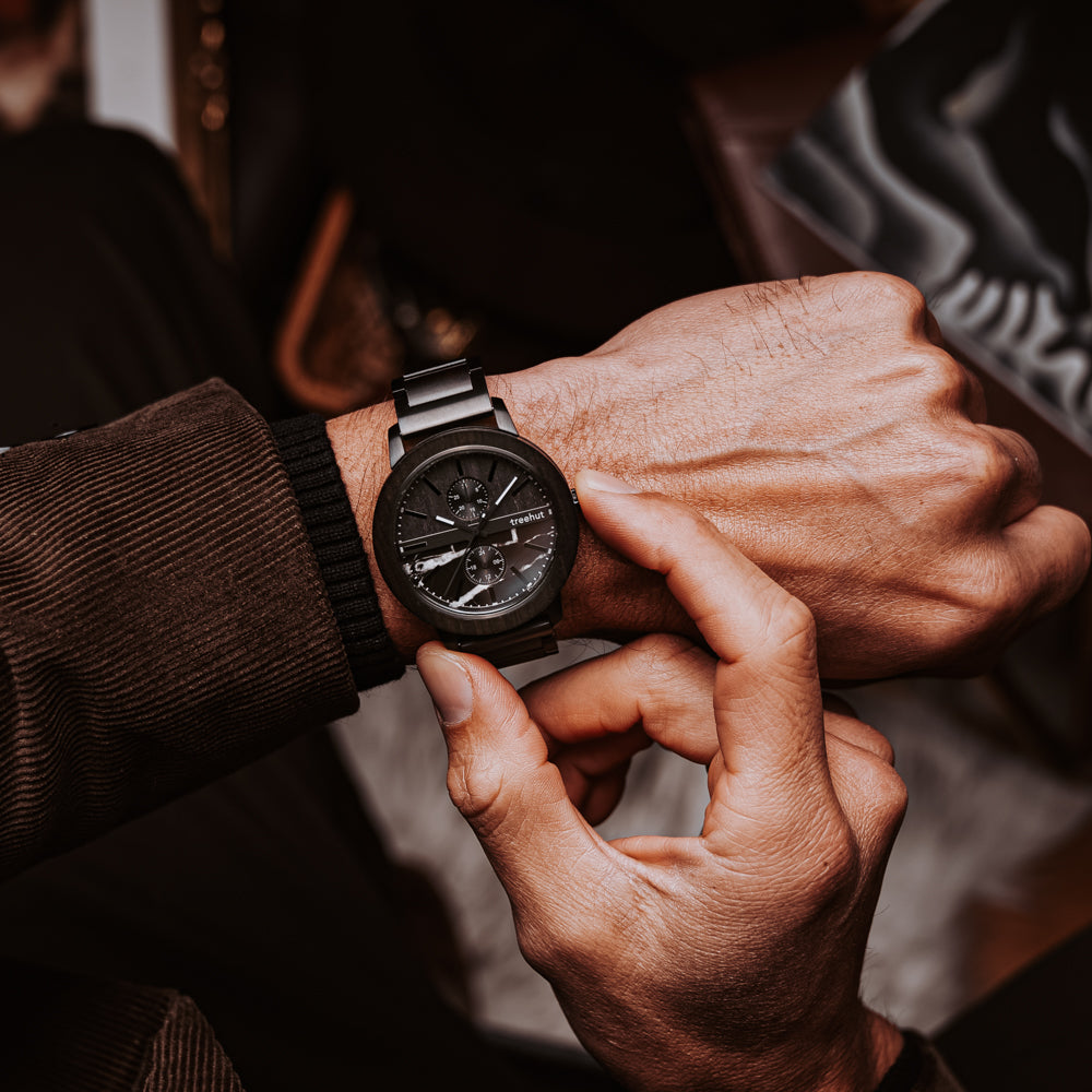 Tao Marble Ebony Monochrome Men's Stainless Steel Wooden Watch