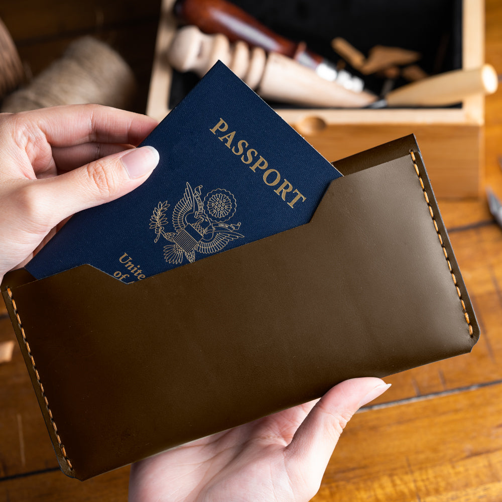 Brown Bi-fold Passport Folio Men's Genuine Leather Wallet