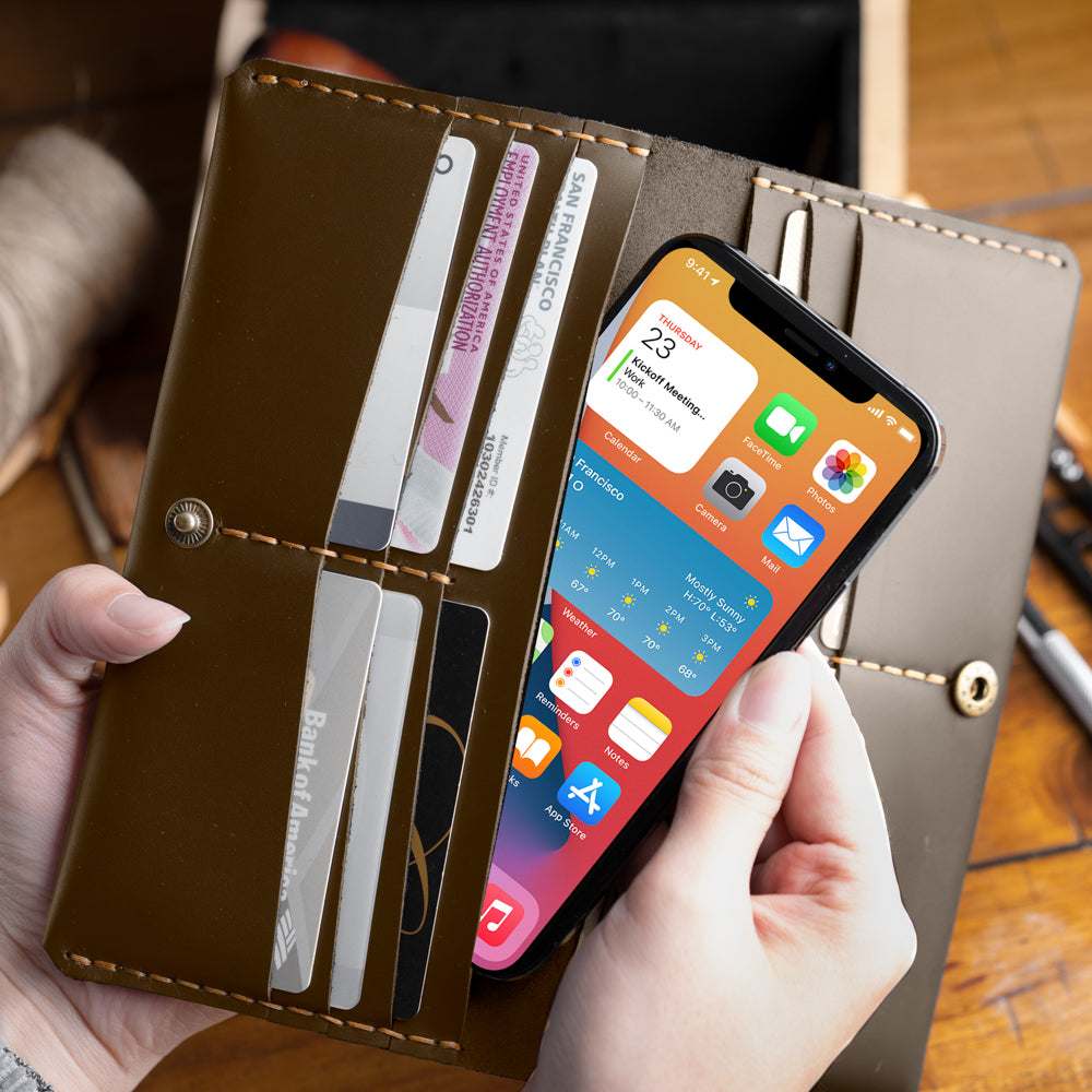 Brown Bi-fold Passport Folio Men's Genuine Leather Wallet