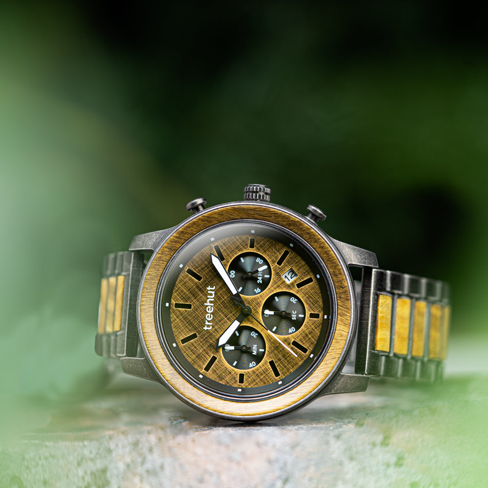 Huxley Rustic Green Sandalwood Men's Chrono Stainless Steel Wooden Watch