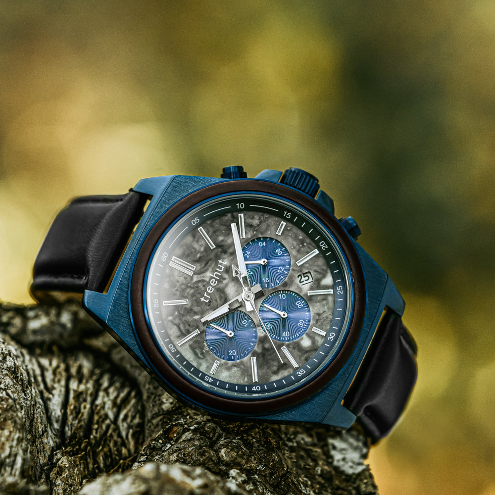 Aster Marble Ebony Black Men's Chrono Stainless Steel Wooden Watch