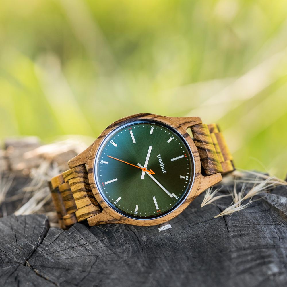 Green dial and zebrawood watch