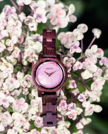 Petite Purple Heart Women's Pearl Wooden Watch