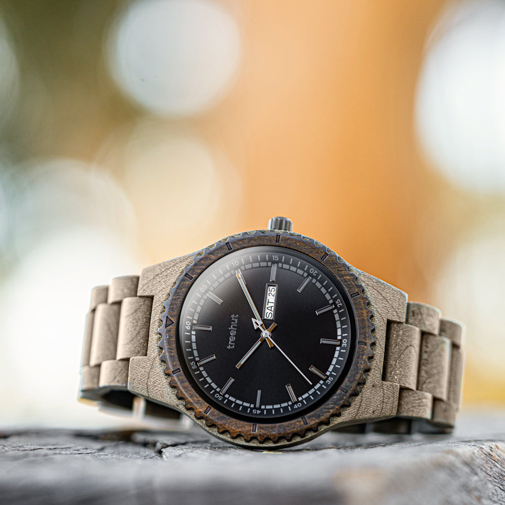 Classic Day-Date Silver Maple Black Men's Wooden Watch