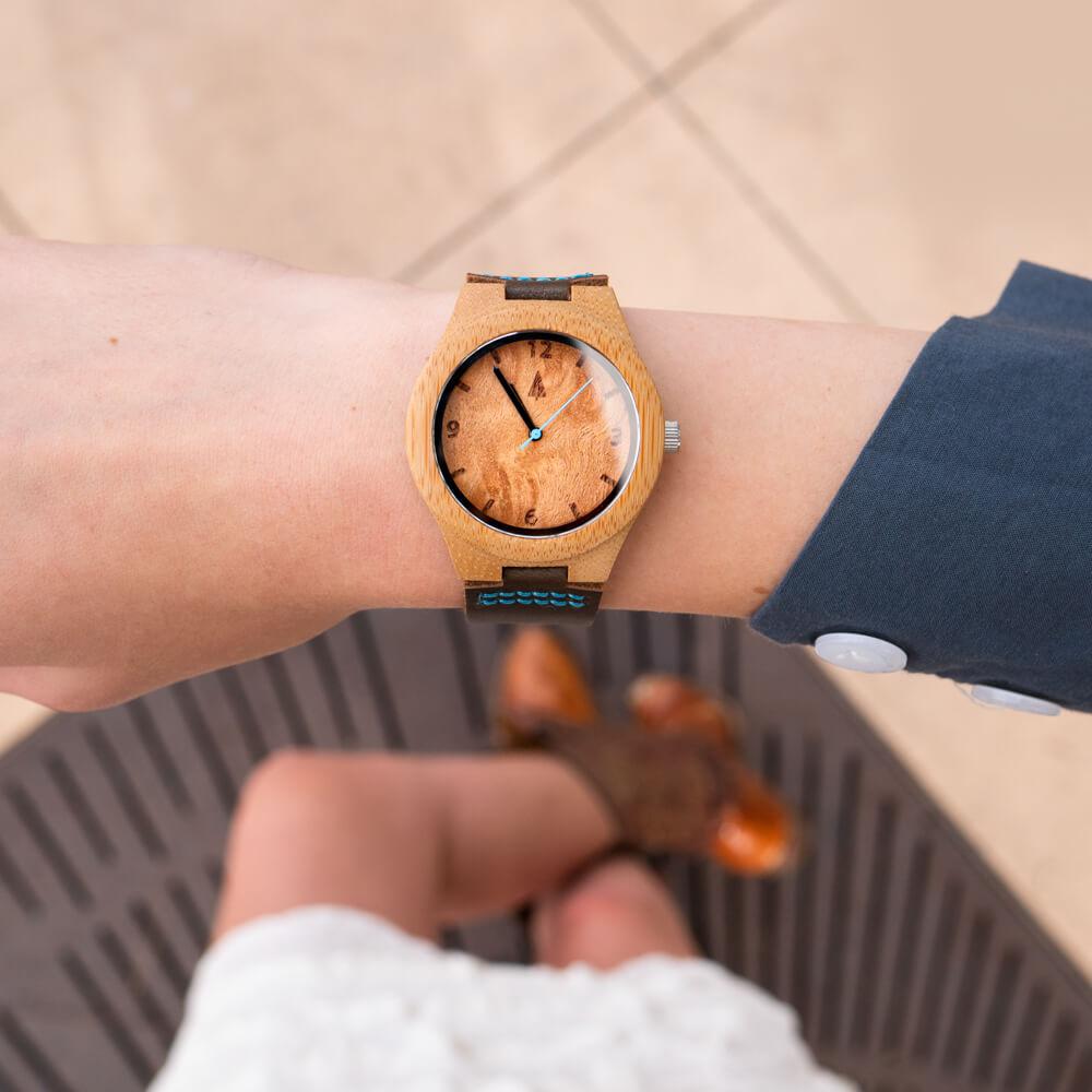 Classic Maple Burl Small Blue Women's Wooden Watch