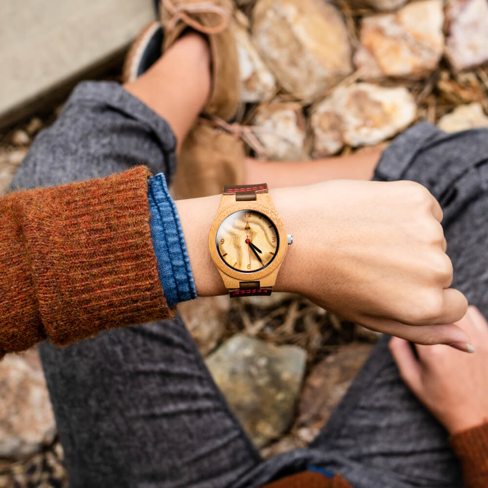 Classic Olive Ash Red Small Women’s Wooden Watch
