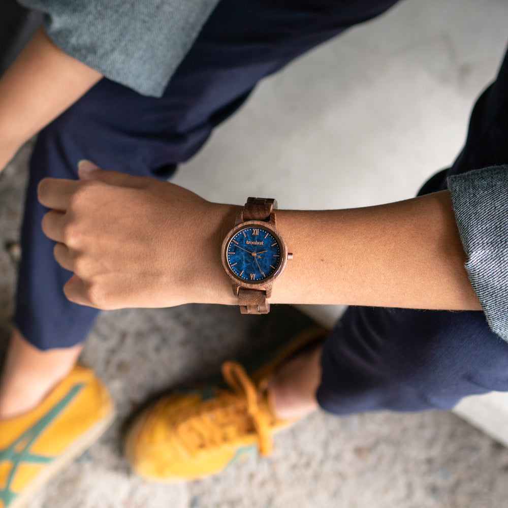 Odyssey Women's Walnut Blue Marble Women's Wooden Watch