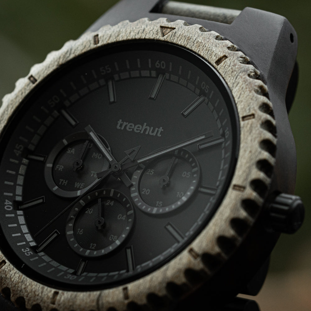 Classic Multifunction Silver Maple Black Men's Wooden Watch