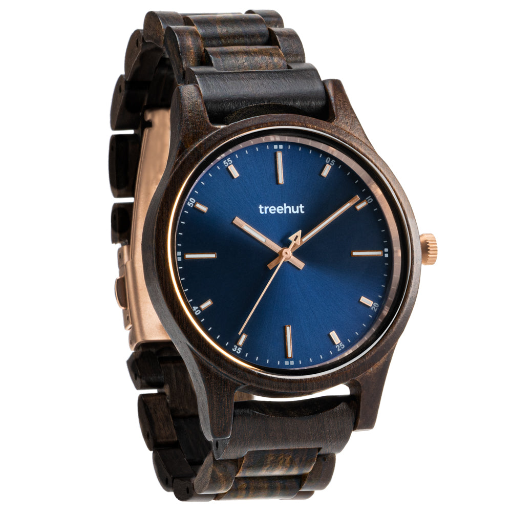 Dubline Rose Gold Blue Men's Wooden Watch