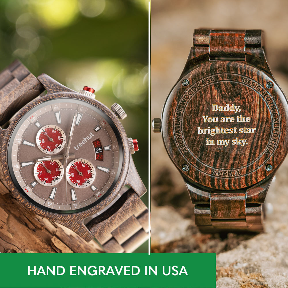 Atlas Ebony White Marble Men's Stainless Steel Wooden Watch