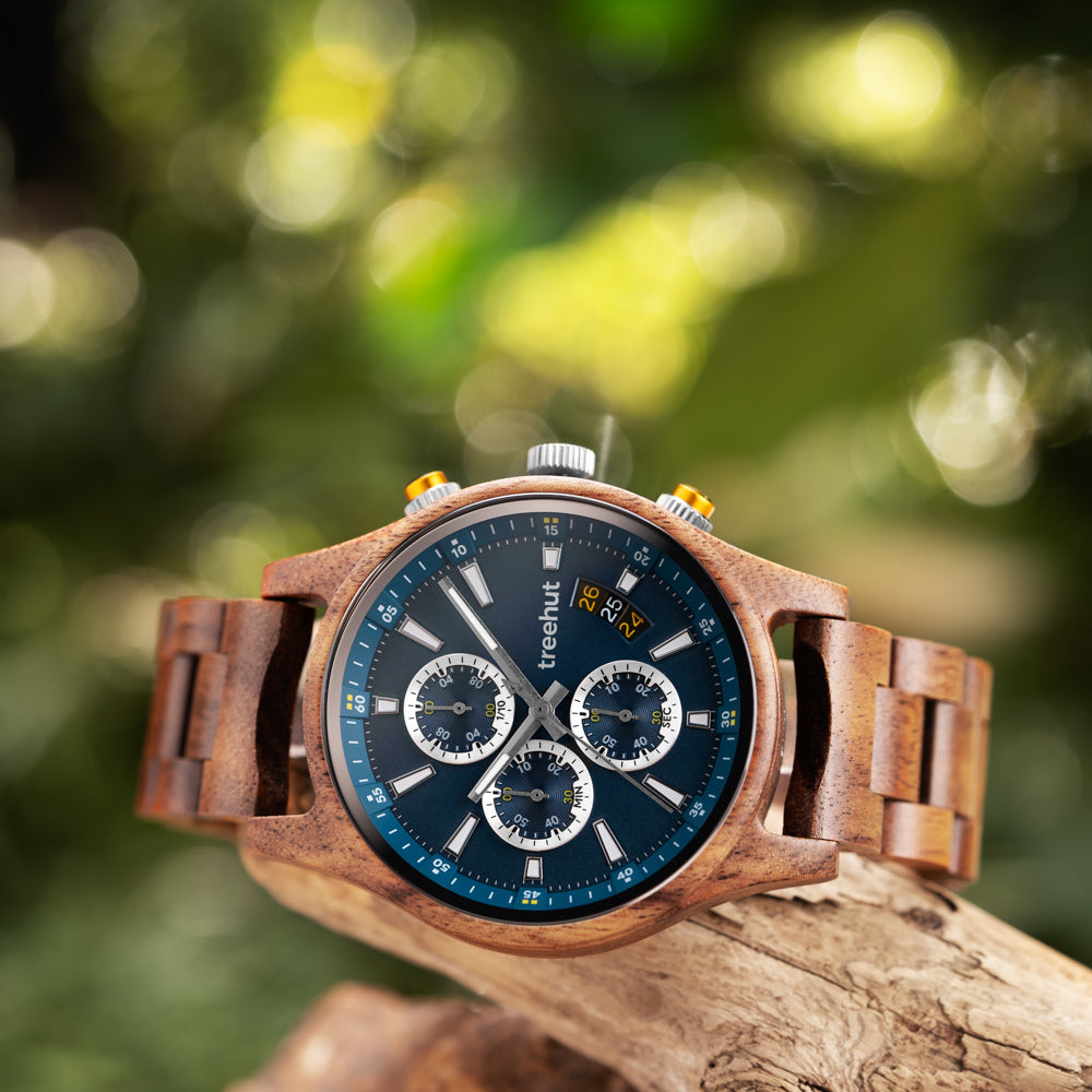 Dubline Chrono Koa Blue Men's Wooden Watch