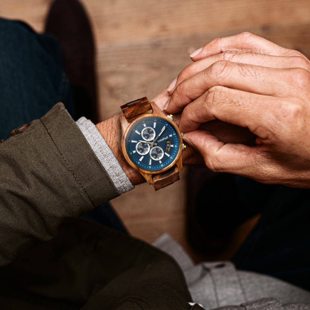 Dubline Chrono Koa Blue Men's Wooden Watch