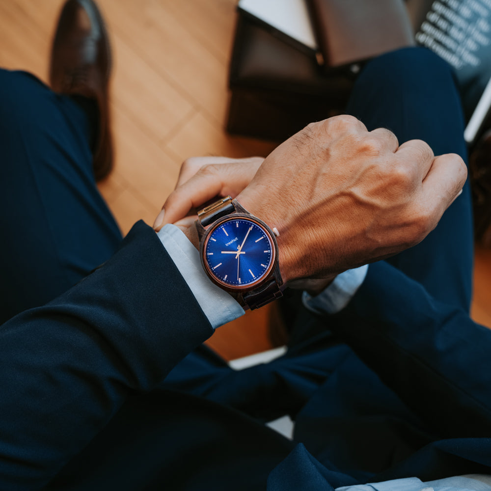 Dubline Rose Gold Blue Men's Wooden Watch