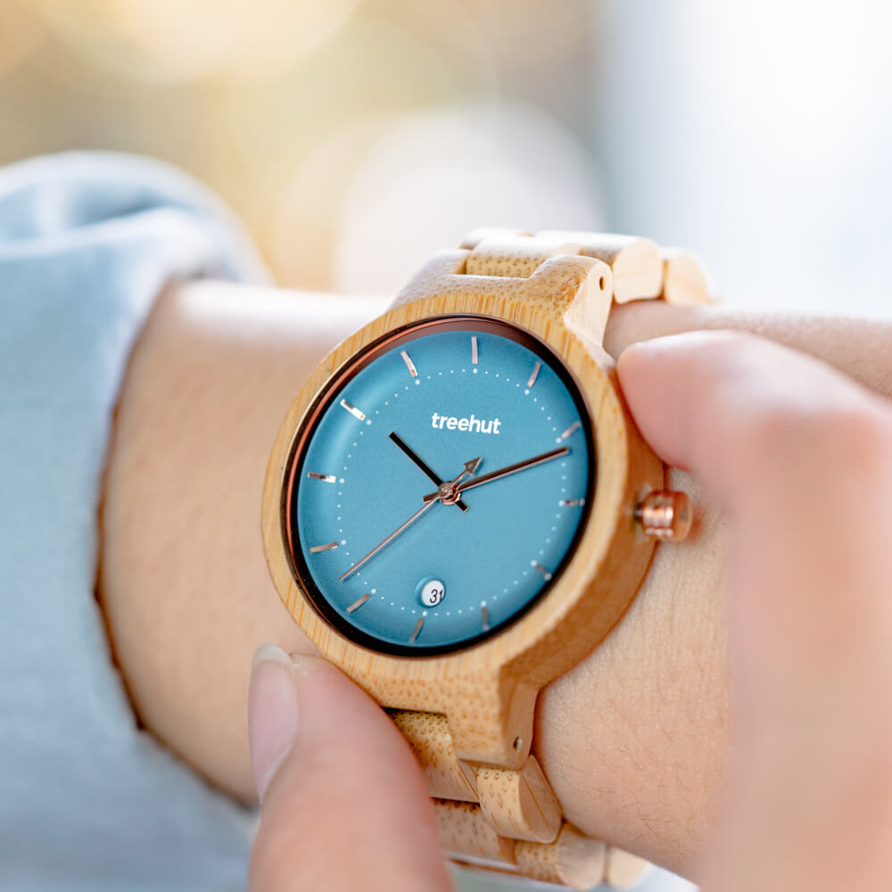 Theory Olive Blue Women's Wooden Watch