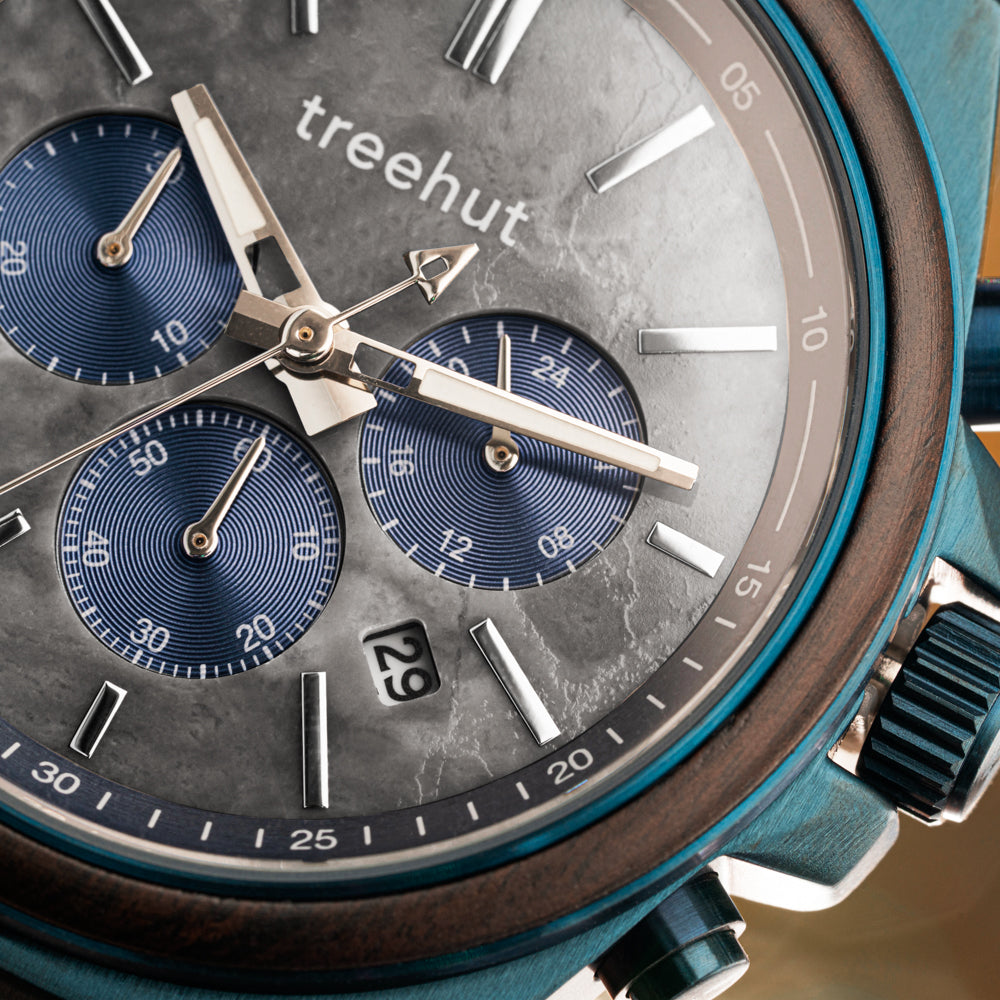 Aster Grey Marble Ebony Men's Chrono Stainless Steel Wooden Watch