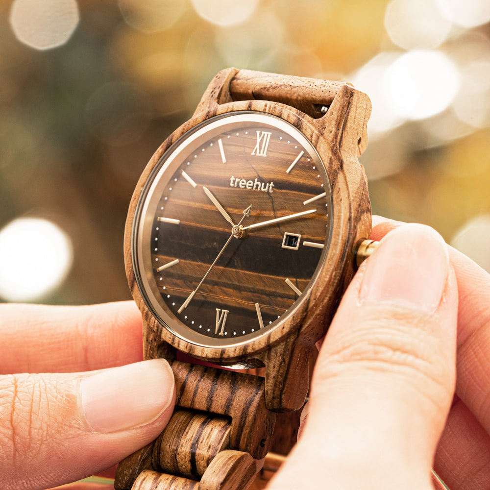 Odyssey Tiger Eye Zebrawood Men's Marble Wooden Watch