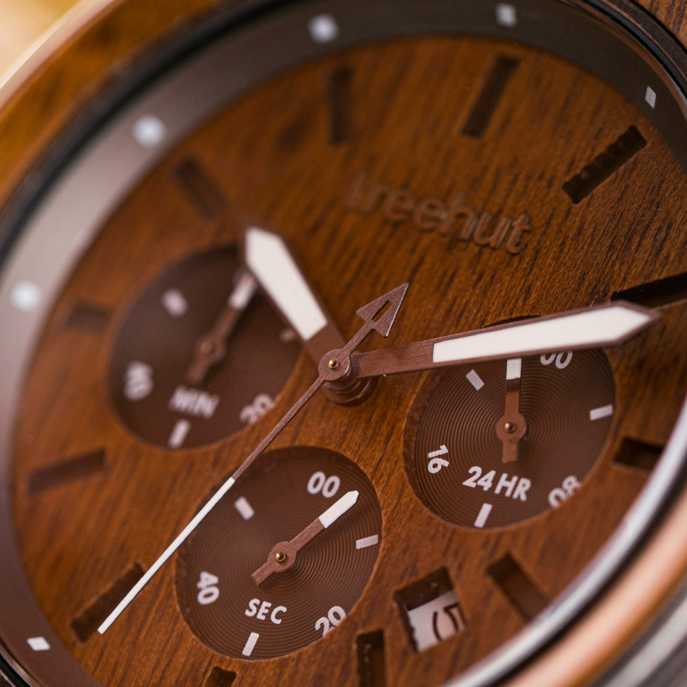Huxley Rustic Walnut Brown Men's Chrono Stainless Steel Wooden Watch
