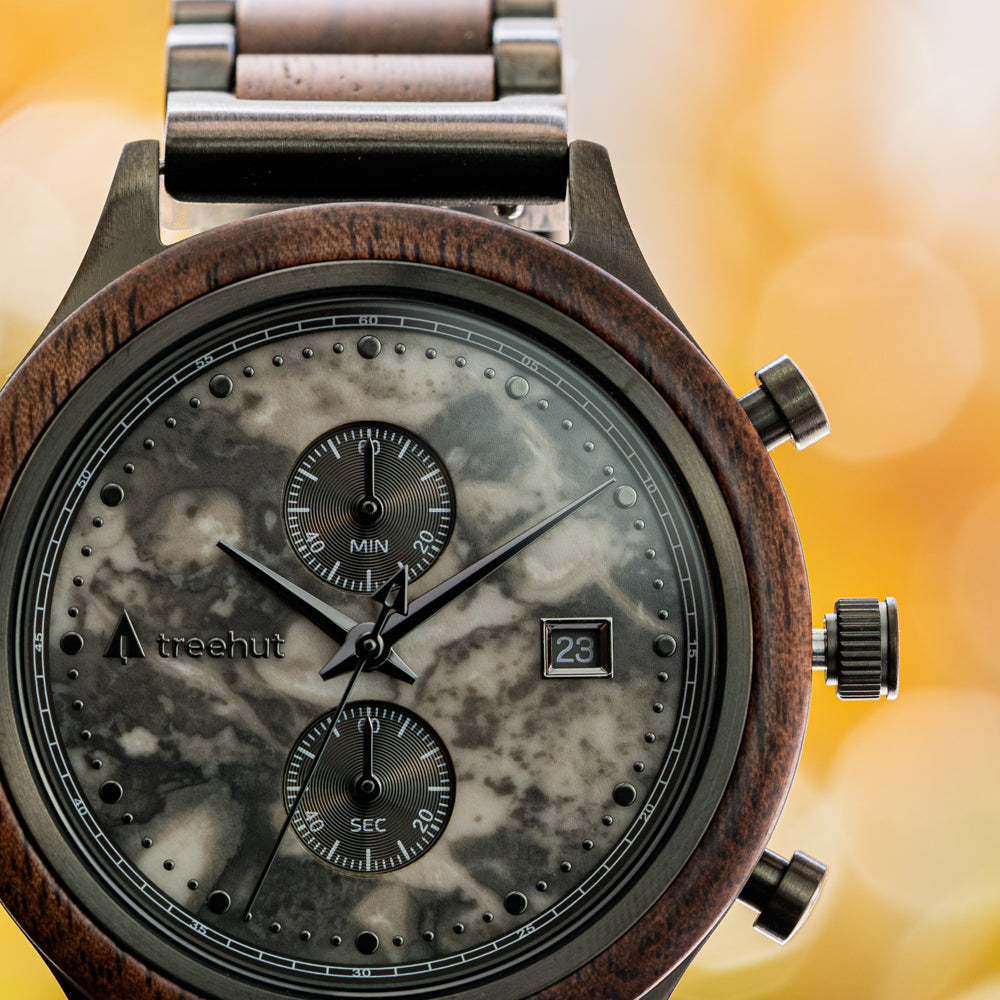 Rise Walnut Grey Marble Men's Stainless Steel Wooden Watch