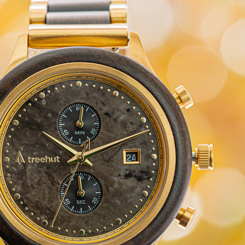 Rise Ebony Marble Gold Men's Stainless Steel Wooden Watch