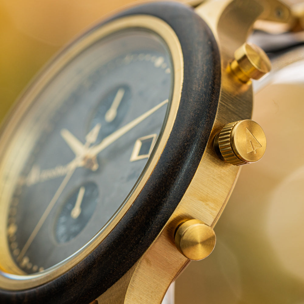 Rise Ebony Marble Gold Men's Stainless Steel Wooden Watch