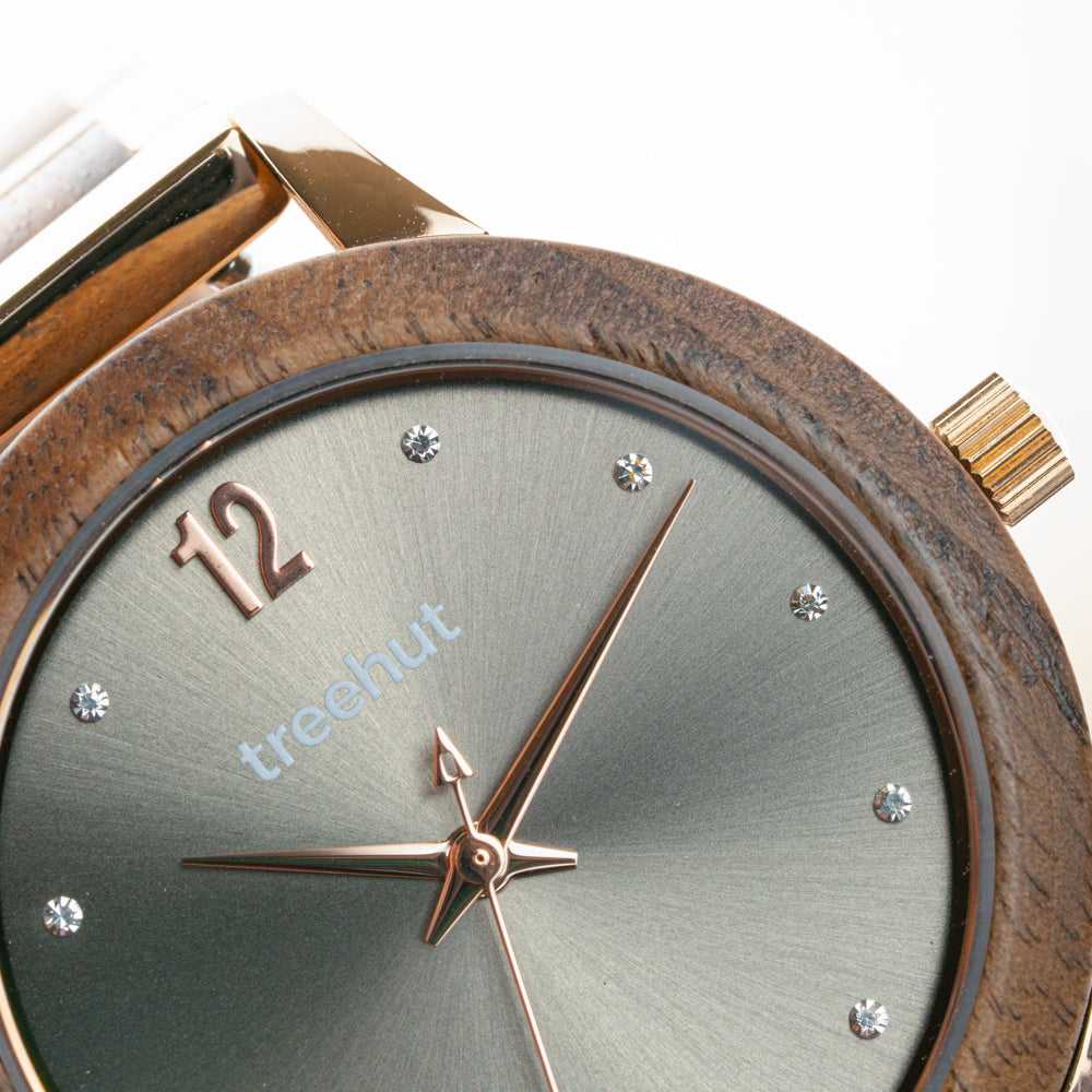 Constance Walnut Rose Gold Women's Stainless Steel Wooden  Watch