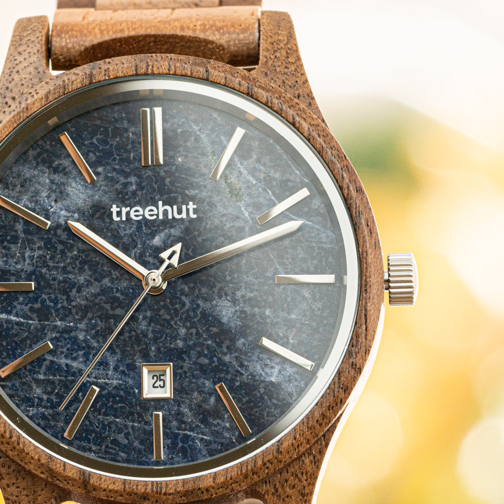 Sierra Walnut Blue Marble Men's Wooden Watch