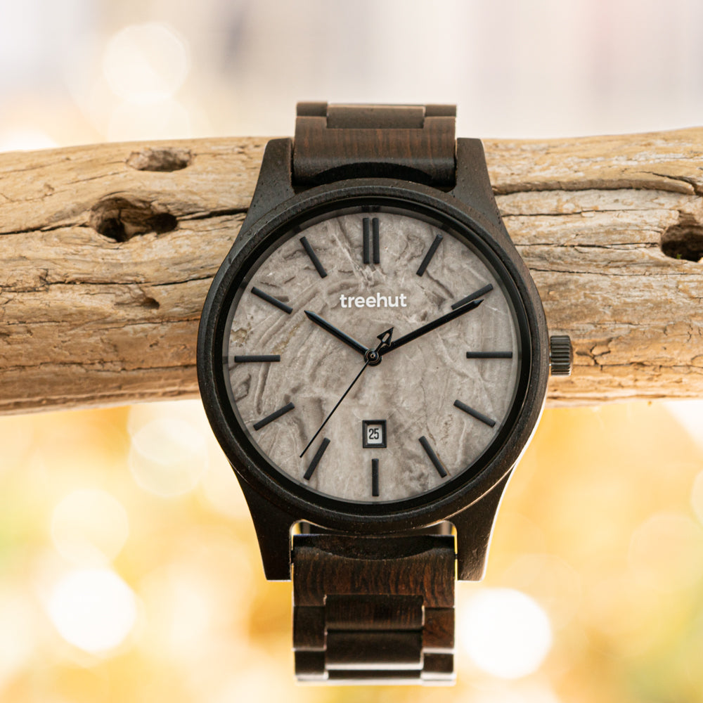 Sierra Ebony Grey Marble Men's Wooden Watch