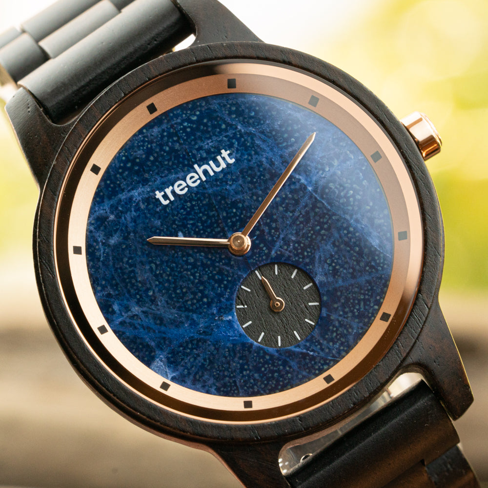 Paradise Ebony Blue Marble Women's Wooden Watch