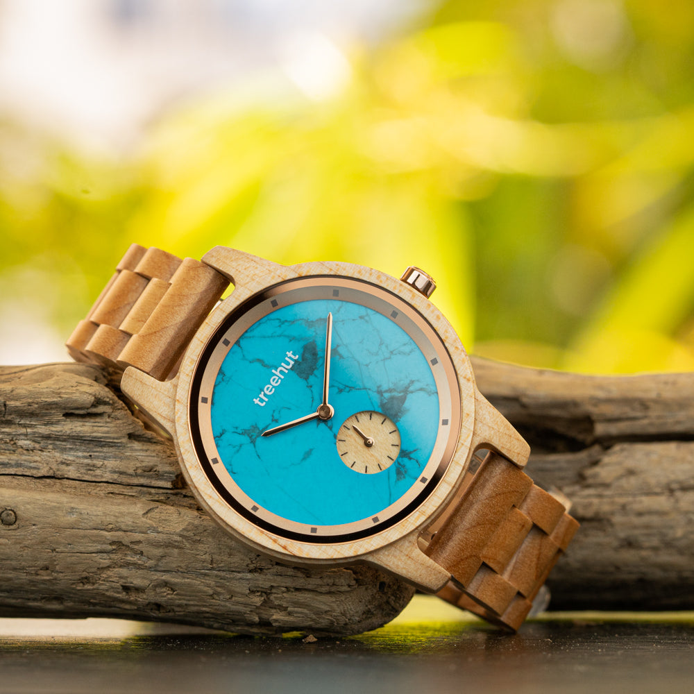Paradise Maple Turquoise Marble Women Wooden Watch