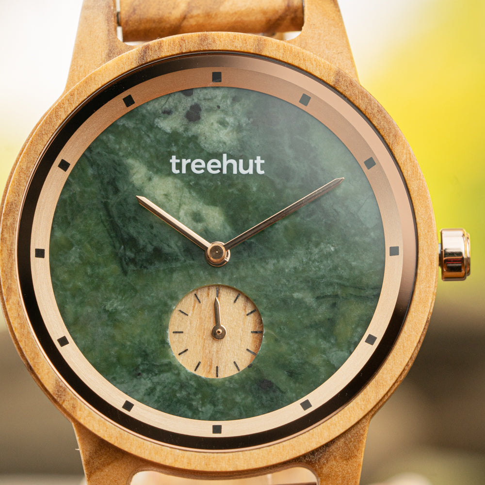Paradise Olive Green Marble Women's Wooden Watch