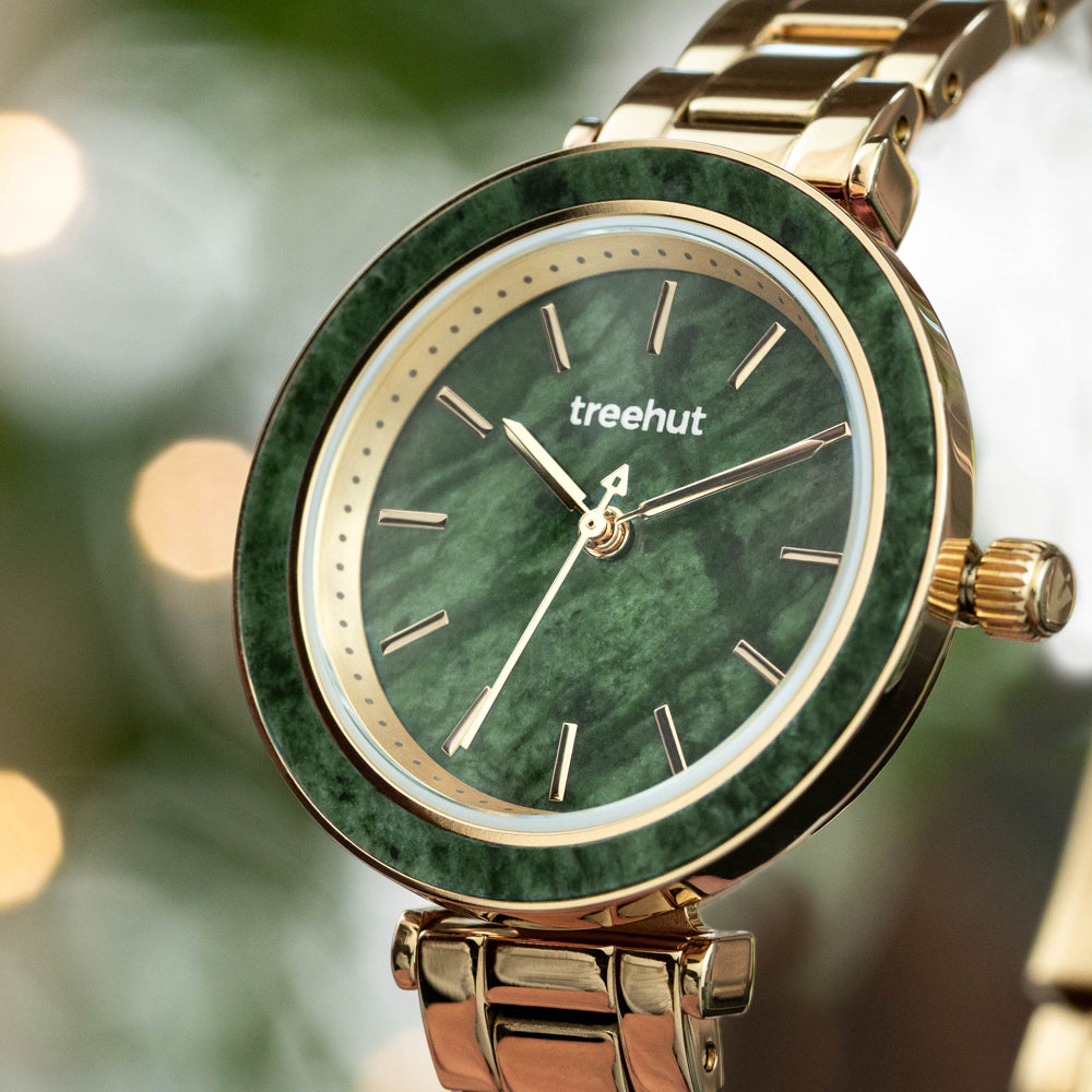 green watch for women with gold bracelet