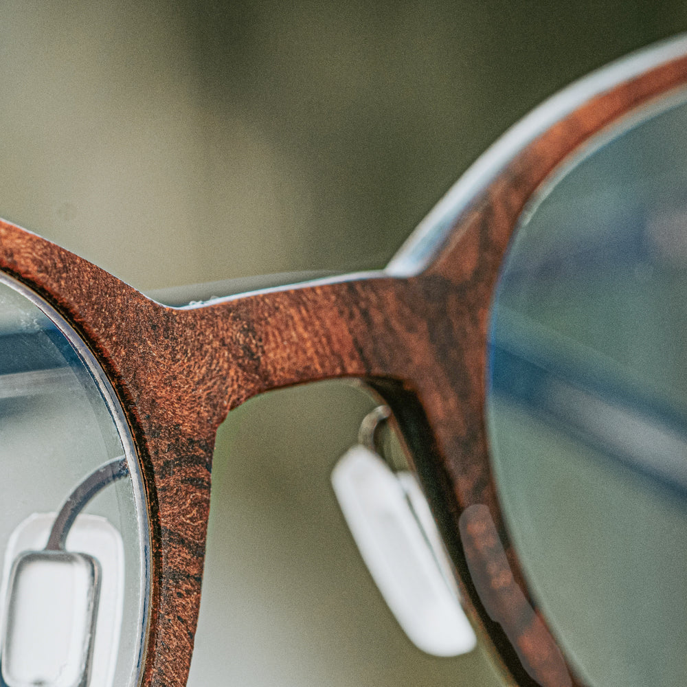 Mist Walnut Burl blue light wood glasses