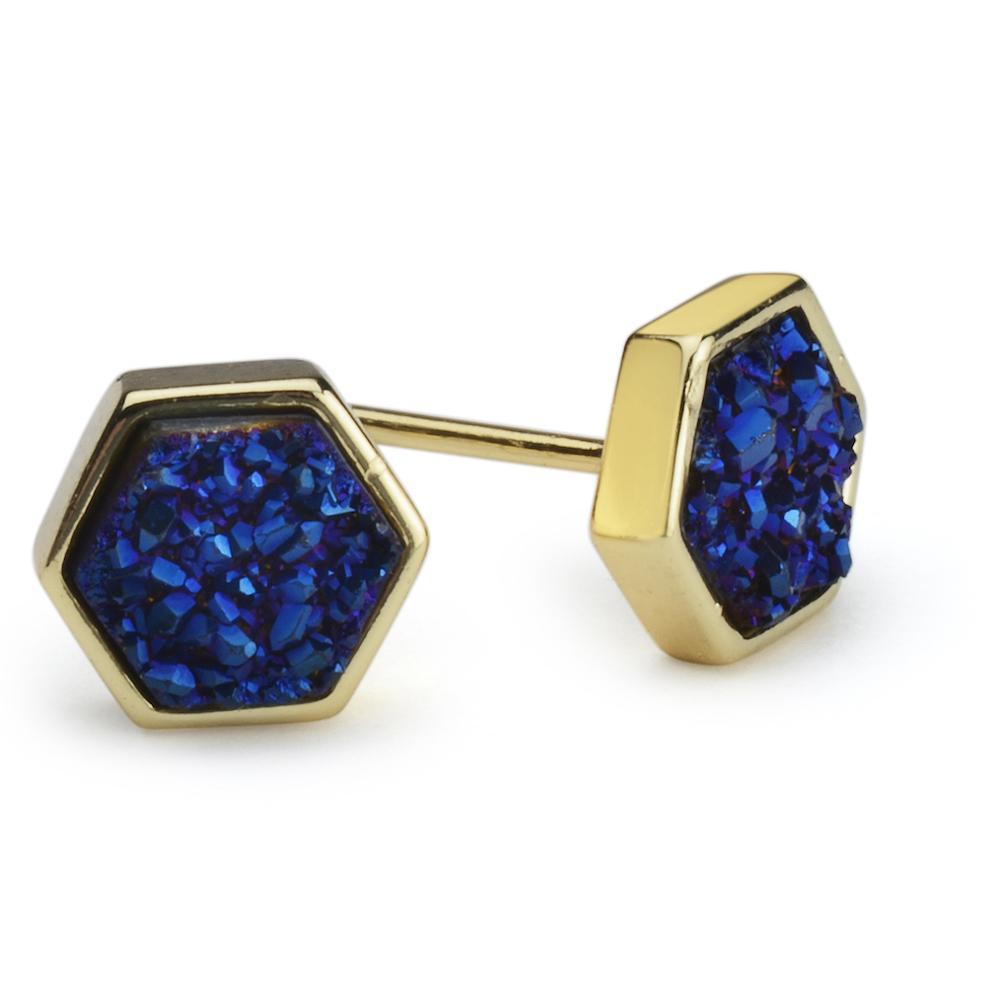 Geo Royal Blue Hex Druzy Earrings Women's Stone Earring