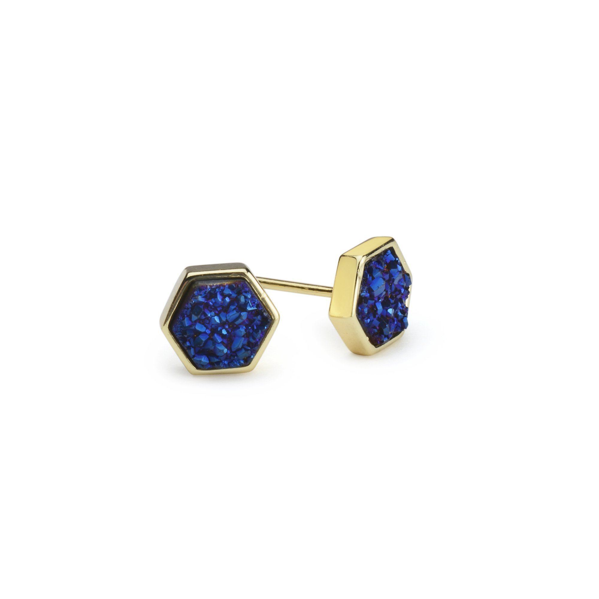 Geo Royal Blue Hex Druzy Earrings Women's Stone Earring