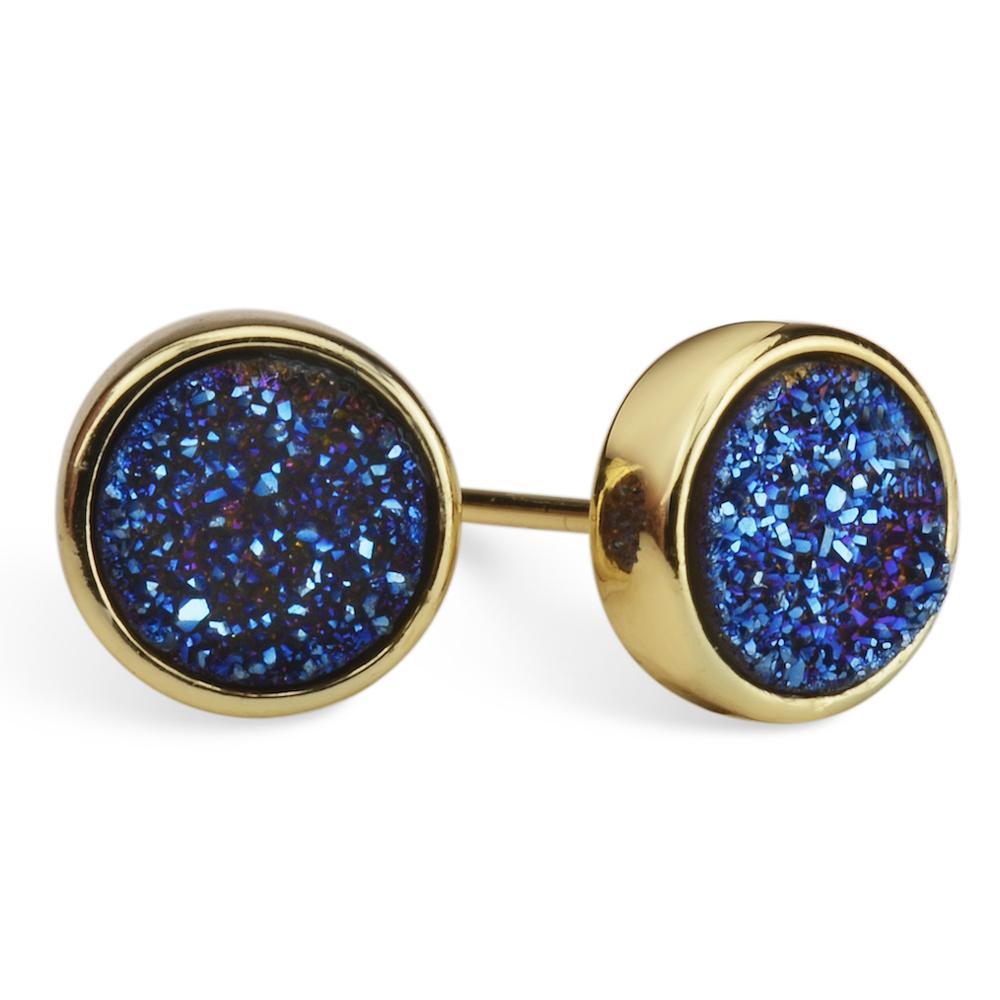 Round Druzy Stud Earrings Women's Stone Earring