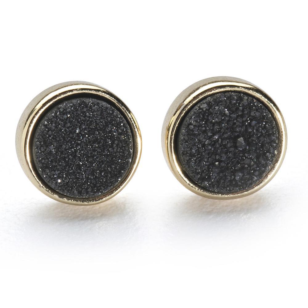 Geo Black Round Druzy Stud Women's Stone Earring